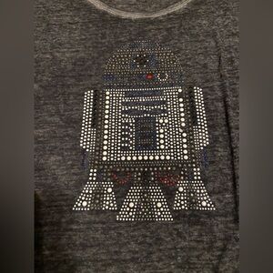 R2D2 soft dark grey “bling/glam” T-Shirt. Size 1x. Pit-to-pit = 25 inches.
